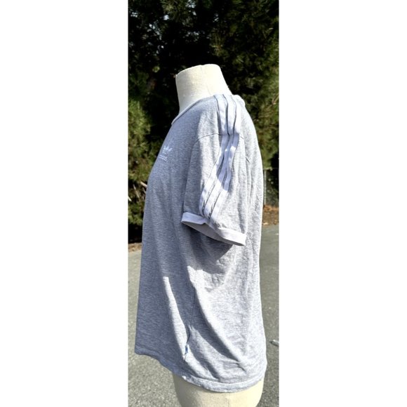 Adidas Shirt Medium Gray Trefoil 3 Striped Short Sleeve Y2K Retro Active Womens - Picture 3 of 10